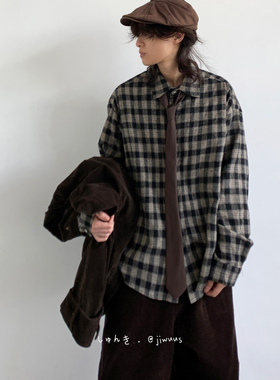 ZOAK秋日系复古格子慵懒风长袖衬衫男女生学院风宽松中性休闲衬衣