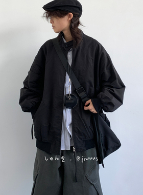 ZOAK秋冬日系复古工装夹克男女生宽松百搭黑色休闲拉链中性外套潮