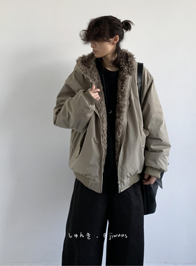 ZOAK冬季日系复古大毛领棉衣男女生宽松连帽保暖棉服外套