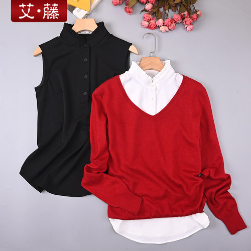 艾藤直筒百搭无袖雪纺立领衬衣