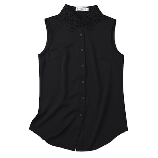 艾藤百搭雪纺衬衣镂空装饰领无袖衬衫女士打底内搭职业上衣背心