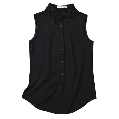 艾藤直筒百搭无袖雪纺衬衣