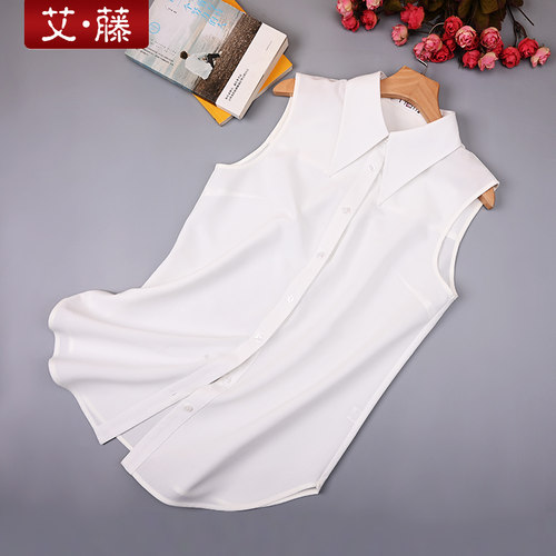 艾藤直筒百搭无袖长款衬衣