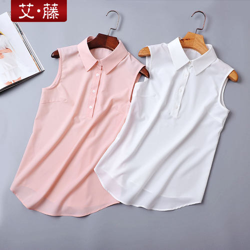 韩版无袖百搭风套头雪纺衬衫