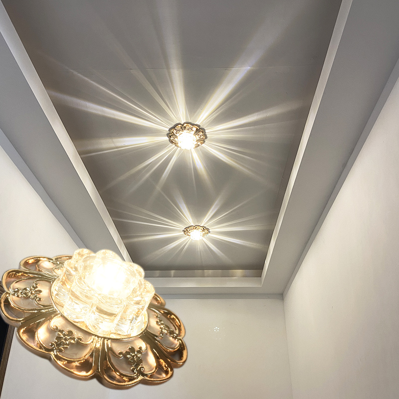 LED过道灯走廊灯玄关灯入户门厅欧式水晶射灯嵌入式创意金色装饰