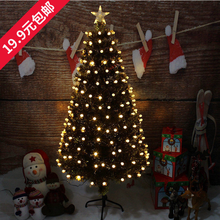 圣诞节装饰品礼物1.5 1.8 2.1米闪光发光led灯圆球金叶光纤圣诞树