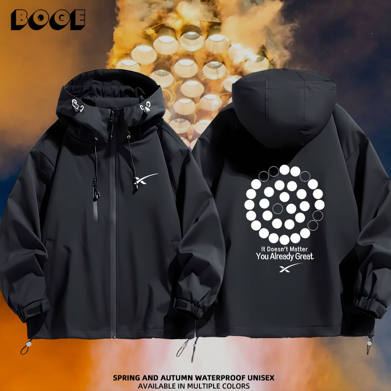 连帽印花高清宽松防风冲锋衣