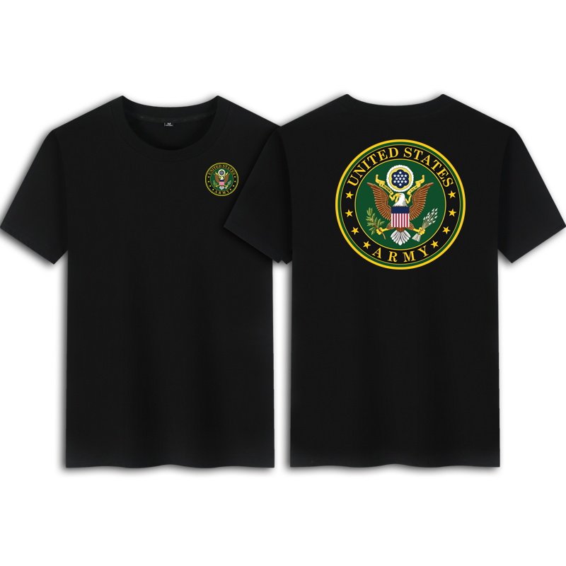 印花图案美式陆军武装部队服装徽章夏季宽松青年短袖t恤衫潮上衣