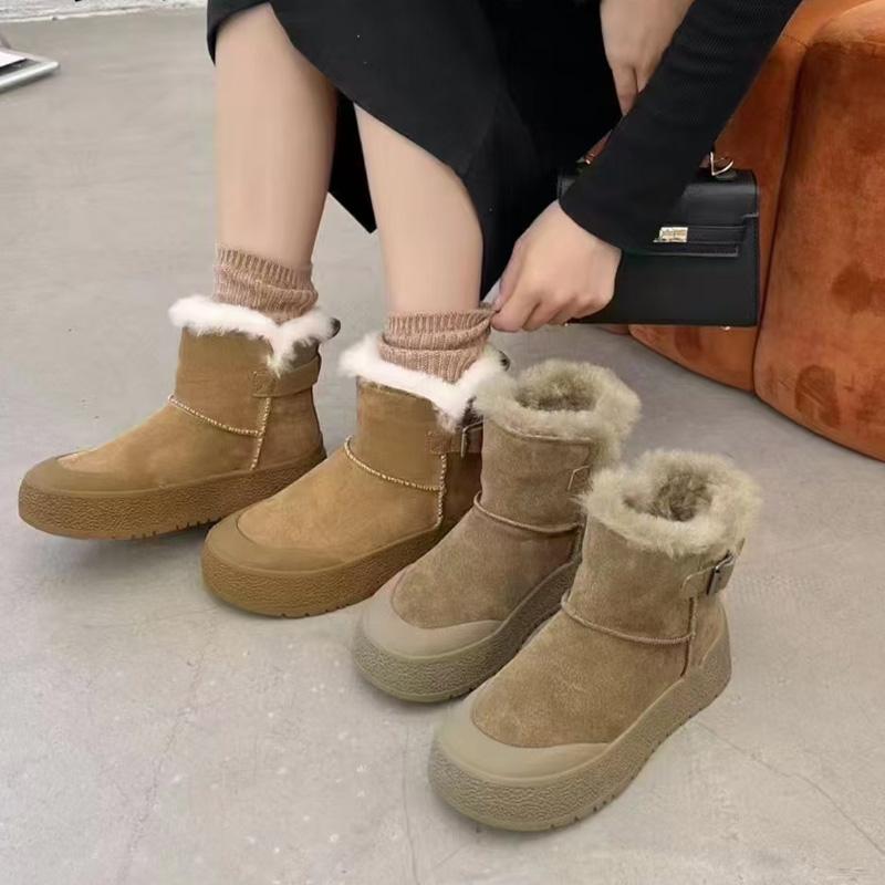 芭笛尔冬季新款真皮雪地靴女加绒加厚保暖短靴厚底百搭女靴40360