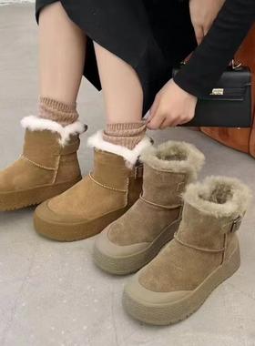 芭笛尔冬季新款真皮雪地靴女加绒加厚保暖短靴厚底百搭女靴40360