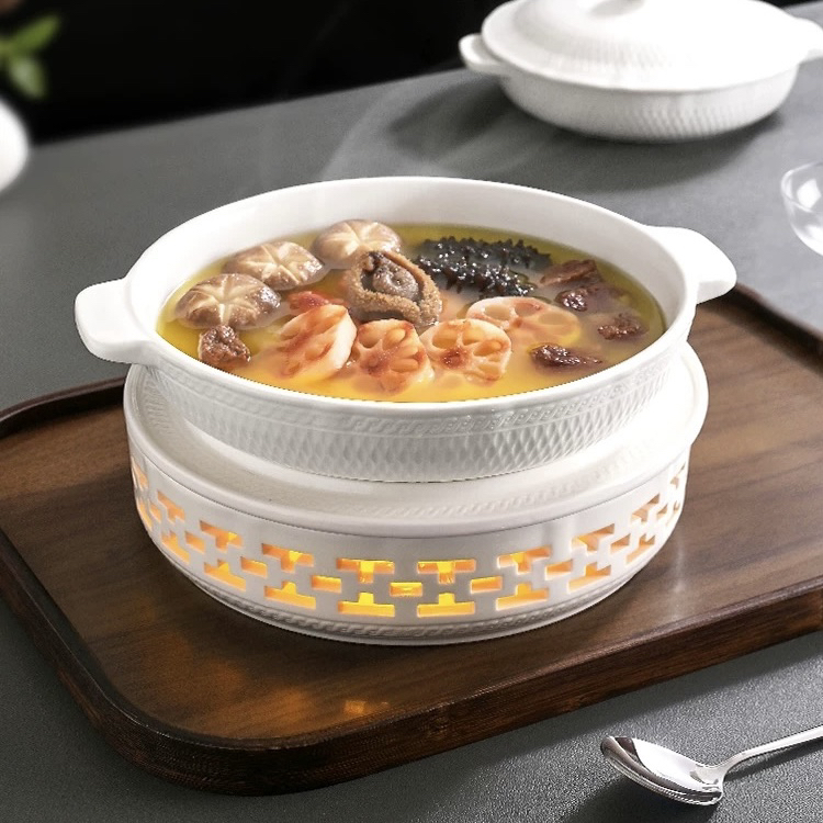 酒店餐厅商用家用中式陶瓷蜡烛保温明炉双耳汤锅汤碗高档简约餐具