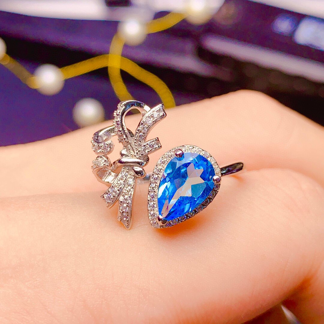 时尚百搭上开口水滴6*9mm戒指空托未镶嵌s925银饰品精工打造