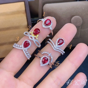 s925纯银戒指空托时尚流行双色金镶嵌水滴形5*7mm彩宝玉石活口托