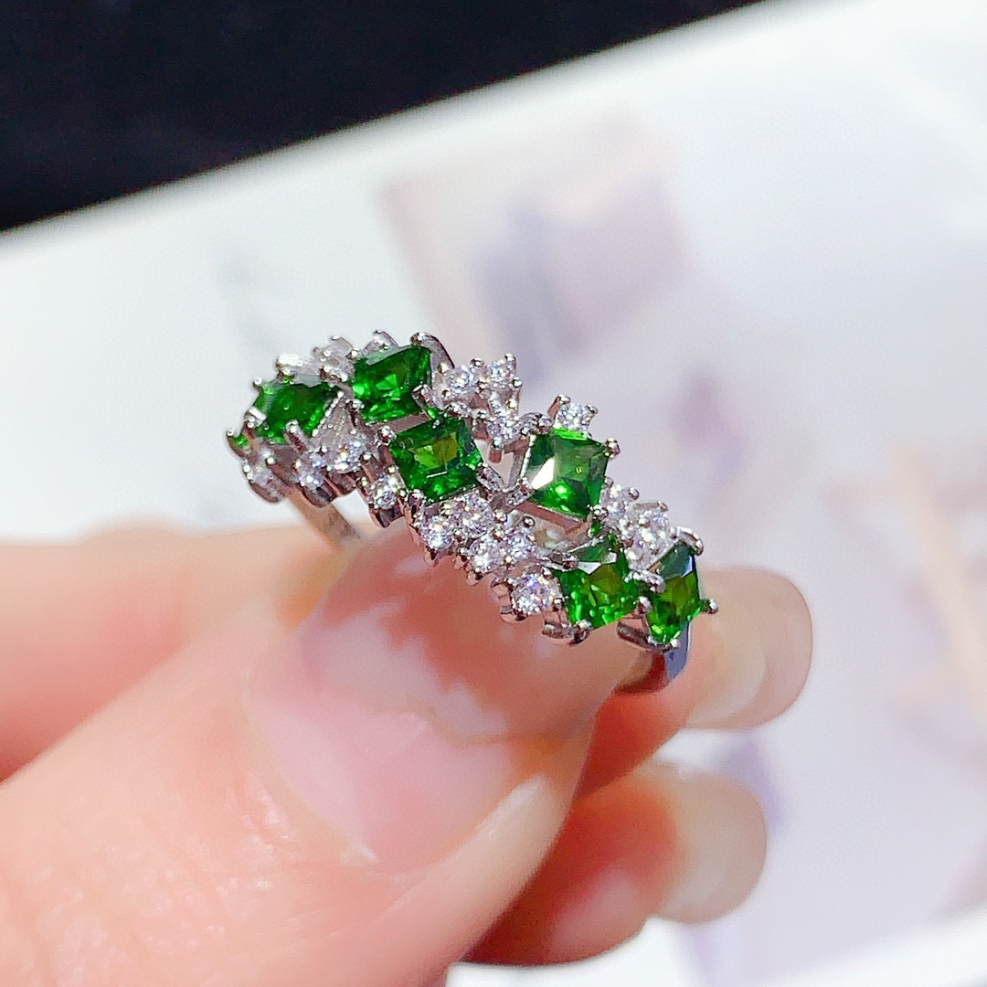 银饰空托方形3*3mm戒指女镶嵌空托时尚排戒托活口透辉石戒指