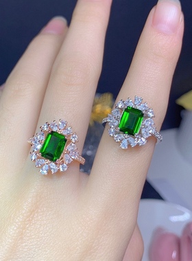 s925银饰戒指空托长方形6*8mm时尚豪华大气开口戒托镶透辉石戒指