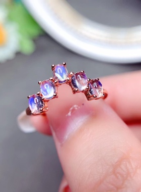 s925银饰戒指空托椭圆形简单排戒托3*4MM镶蓝月光彩宝活口戒指女