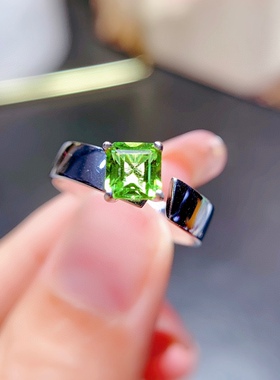 s925银饰戒指空托方形5*5mm法式宽戒臂上开口戒指托女镶橄榄石