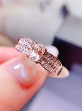 s925银饰戒指空托时尚轻奢清新淡雅开口戒托女 镶摩根石椭圆4*6mm