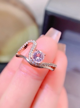 s925银饰戒指空托时尚轻奢百搭开口戒托女镀金戒指托圆5mm摩根石