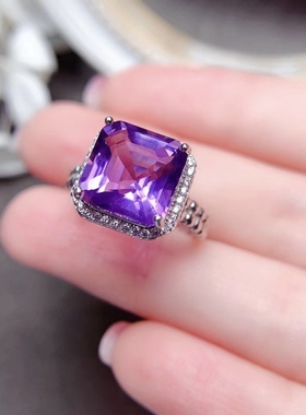 新款s925银镀金戒指空托方形8*810*10mm镶水晶彩宝豪华厚重活口