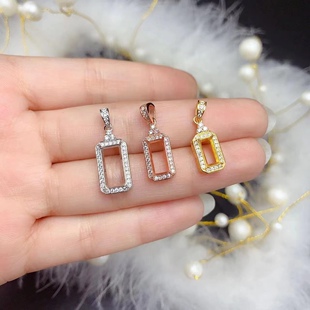 15x20mm s925银饰吊坠空托小围锆吊坠长方形4