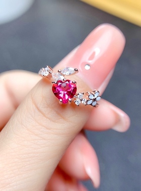 s925银镀金戒指空托女戒指托活口粉托帕石戒指新款韩版网红心6*6