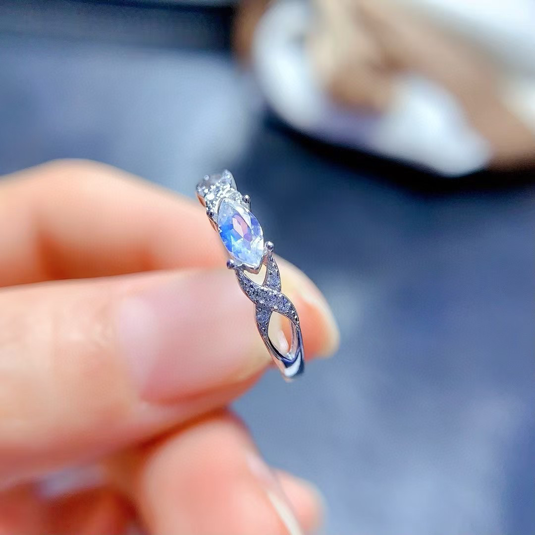 通体s925银戒指空托女百搭气质镶彩宝马目马眼形3*6mm4*8活口戒托