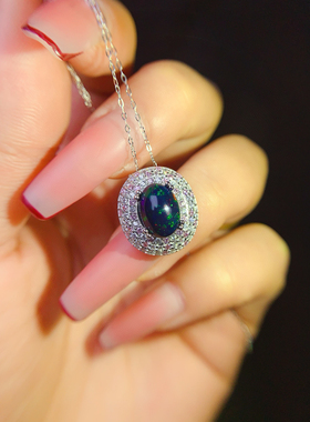 通体s925银吊坠空托女时尚百搭气质镶彩宝椭圆形8*10mm黑欧泊坠托