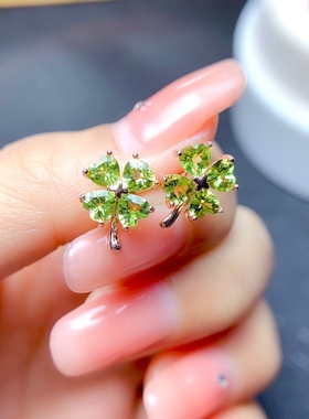 925银耳钉空托时尚清新橄榄石耳钉女简约百搭日韩心形4*4海外可发