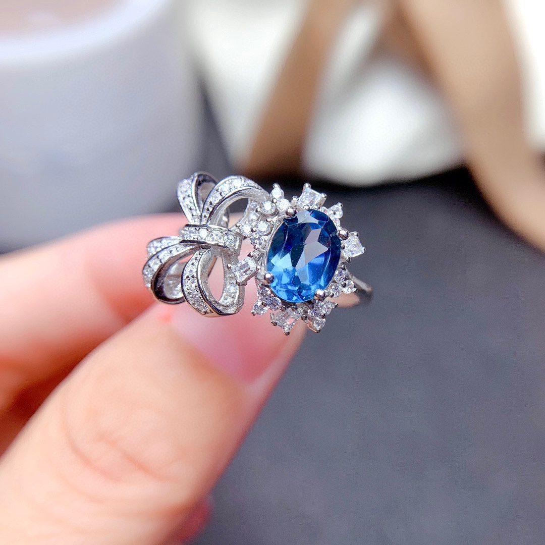 s925银饰戒指空托椭圆形6x8戒托女活口指圈时尚轻奢欧美镶嵌彩宝