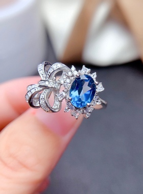 s925银饰戒指空托椭圆形6x8戒托女活口指圈时尚轻奢欧美镶嵌彩宝