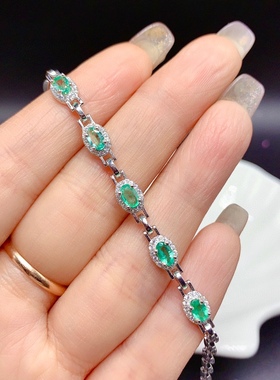 s925银手链空托椭圆欧美新款手链女镶祖母绿水晶手表链款椭圆3*5