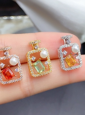 s925纯银吊坠空托长方形5*6mm精工艺香水瓶项链坠银托时尚小众女