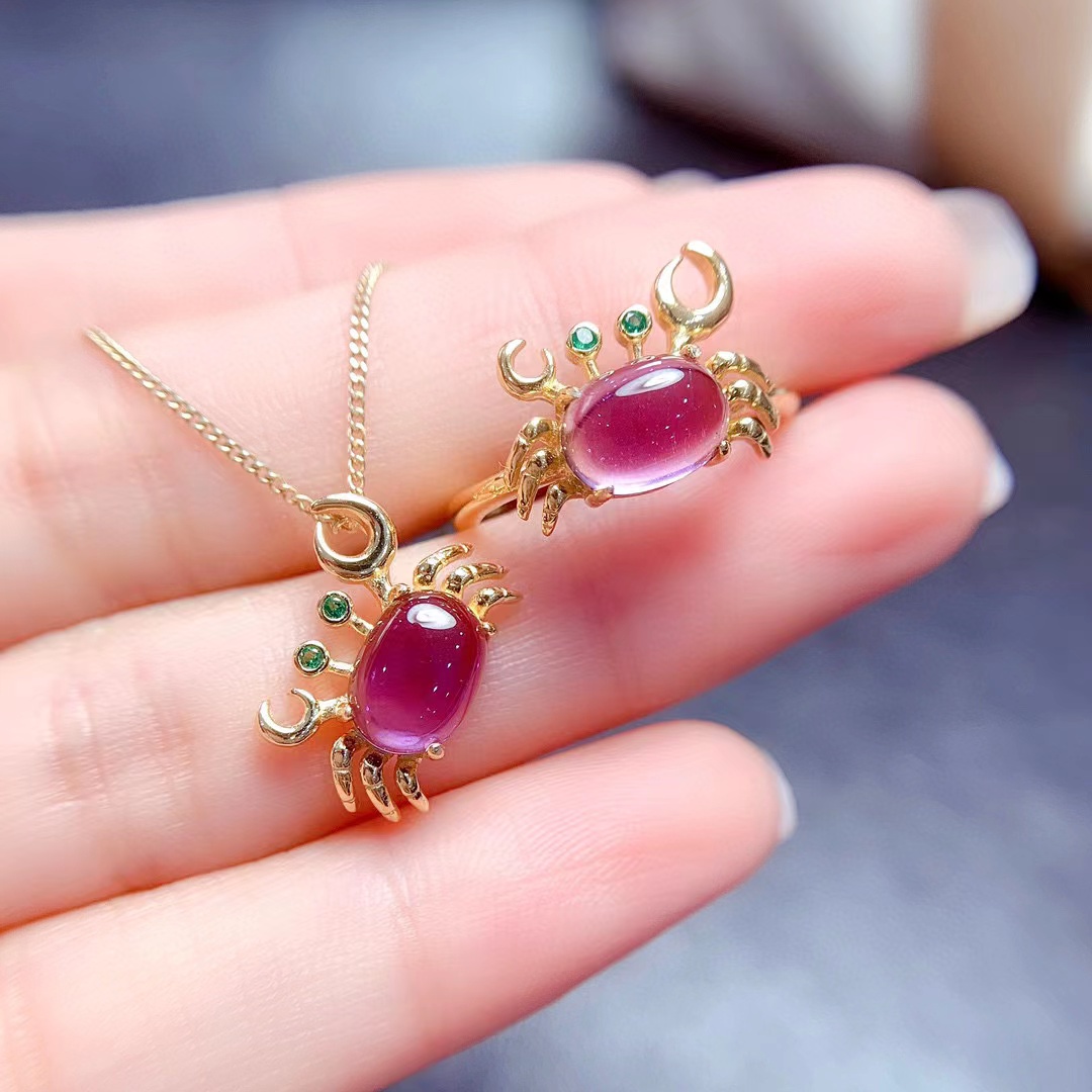 小螃蟹戒指吊坠镶嵌空托椭圆6*8/7*9/8*10mm s925银镀18K金饰品