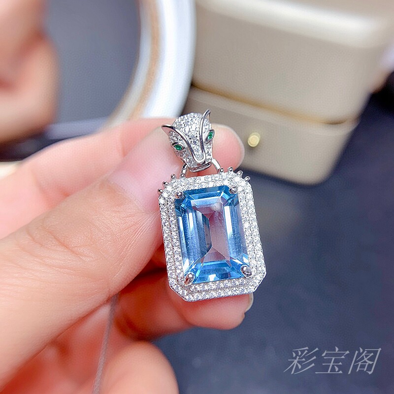 纯银长方形豪华风玫瑰金吊坠空托