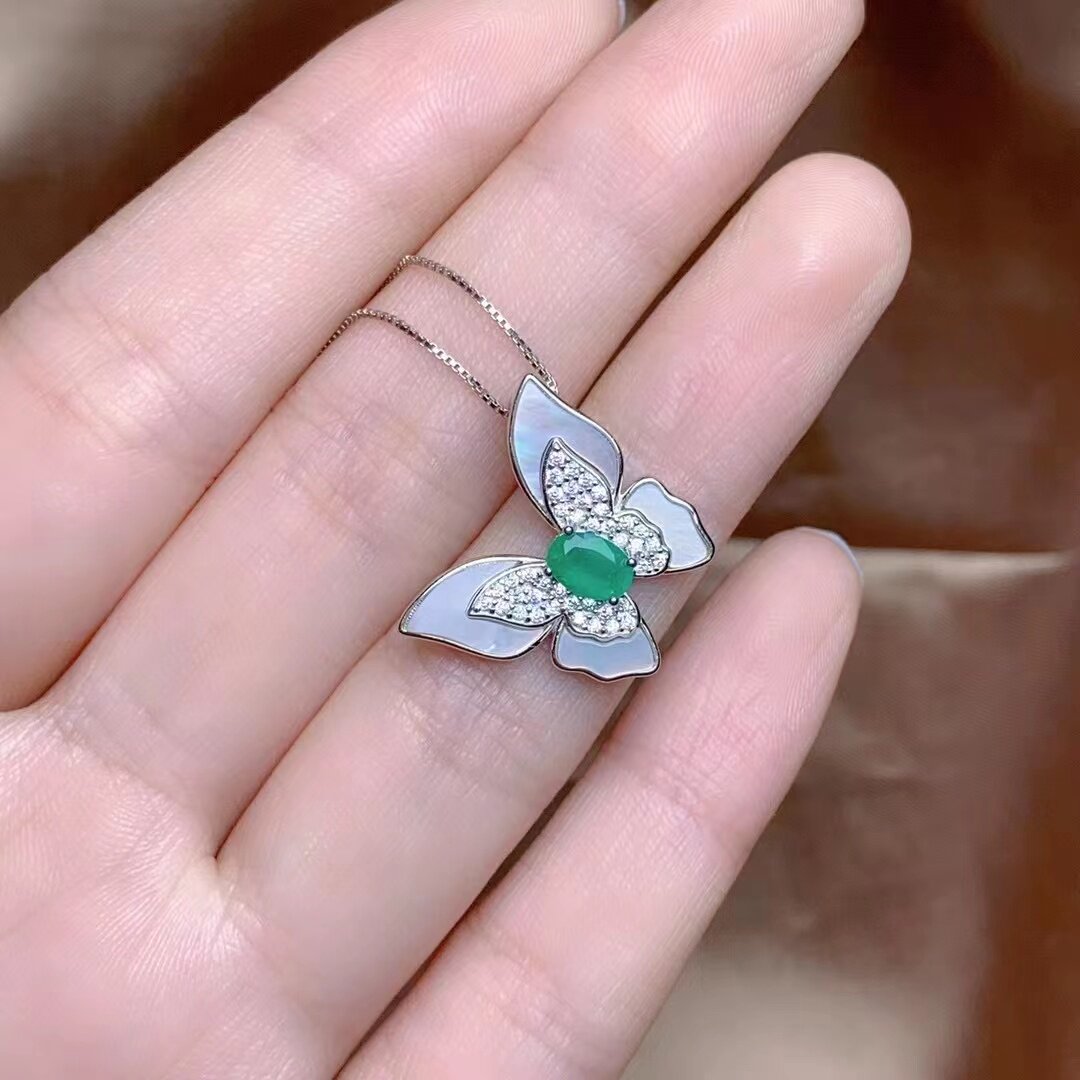 时尚蝴蝶贝母款吊坠镶嵌空托椭圆4*6mm s925银镀金吊坠托diy手工