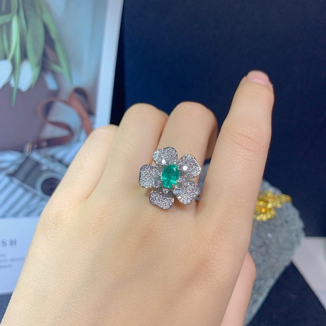 s925银饰戒指空托气质花朵戒指女精致韩国网红开口戒指环椭圆5*7