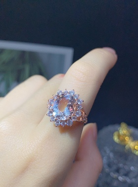 s925银饰戒指空托时尚轻奢款精致开口戒指托女镶摩根石椭圆9*11mm