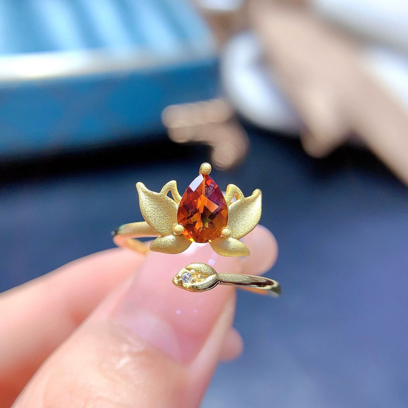s925银饰戒指空托复古古法典雅开口戒托女清新荷花水滴4*6mm5*7