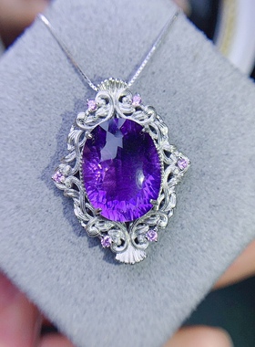 s925银饰吊坠空托椭圆形15*20拉丝复古欧美个性百搭镶彩宝水晶