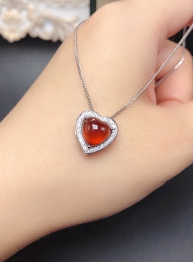 S925银饰吊坠空托心形8*8mm精致小围锆款吊坠托镶石榴石彩宝女