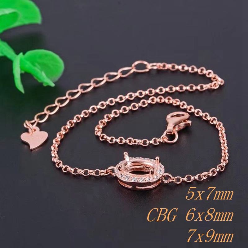 925银椭圆手链空托5x