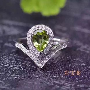 s925银镀金饰品 时尚精致戒指空托 代镶嵌彩宝 水滴6x8mm DIY