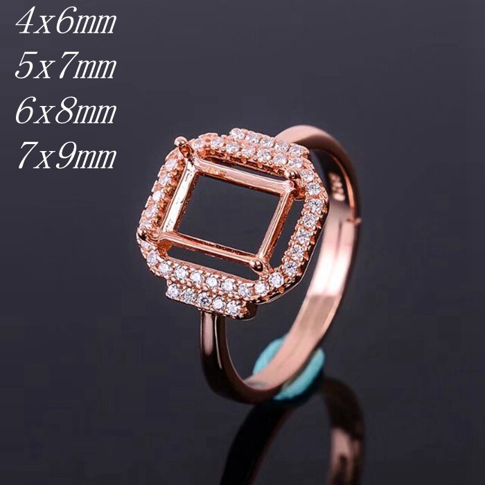 s925银饰品戒指空托长方形