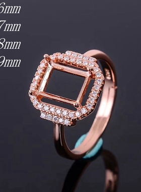 s925银饰品戒指空托长方形