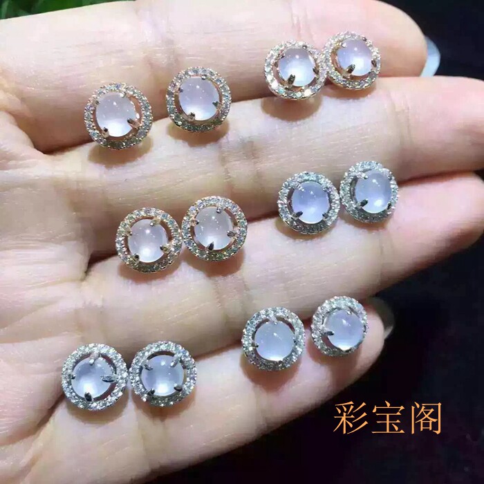 925银镀金耳钉空托 经典时尚款 代镶翡翠水晶红宝等 圆5 6 7 8