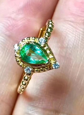 清新小巧戒指空托水滴祖母绿