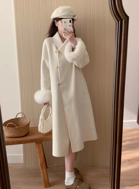 20242024新款名媛高级感双面羊毛大衣女小香风白色羊毛外套真狐狸