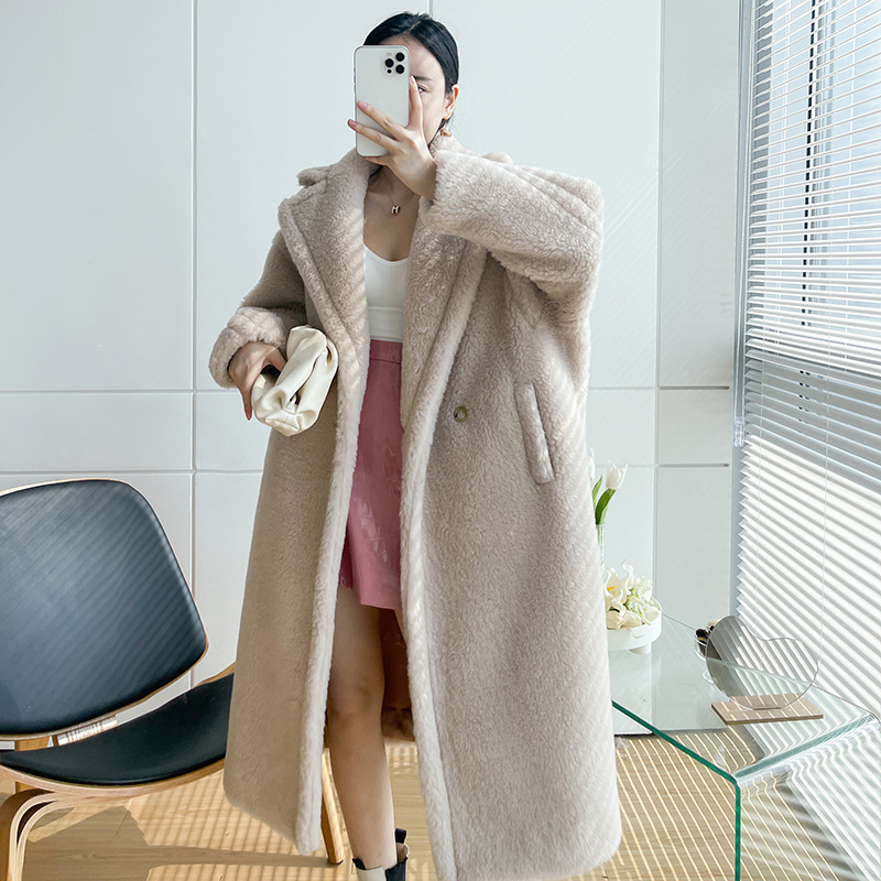 M家正确版本廓版泰迪熊大衣皮草女2025冬骆驼絨teddy羊毛皮草外套