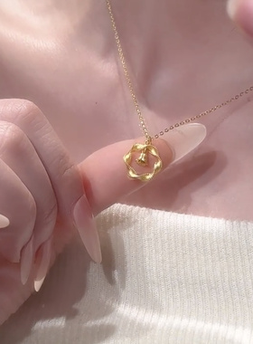 【镂空玲珑】金色莫比乌斯花朵圆环锁骨链项链女气质设计感配饰